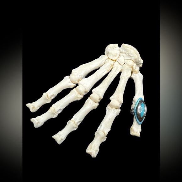 Vintage Navajo Sterling Silver 3D Turquoise Dome Triangle Ring size 4.5 - Picture 3 of 6